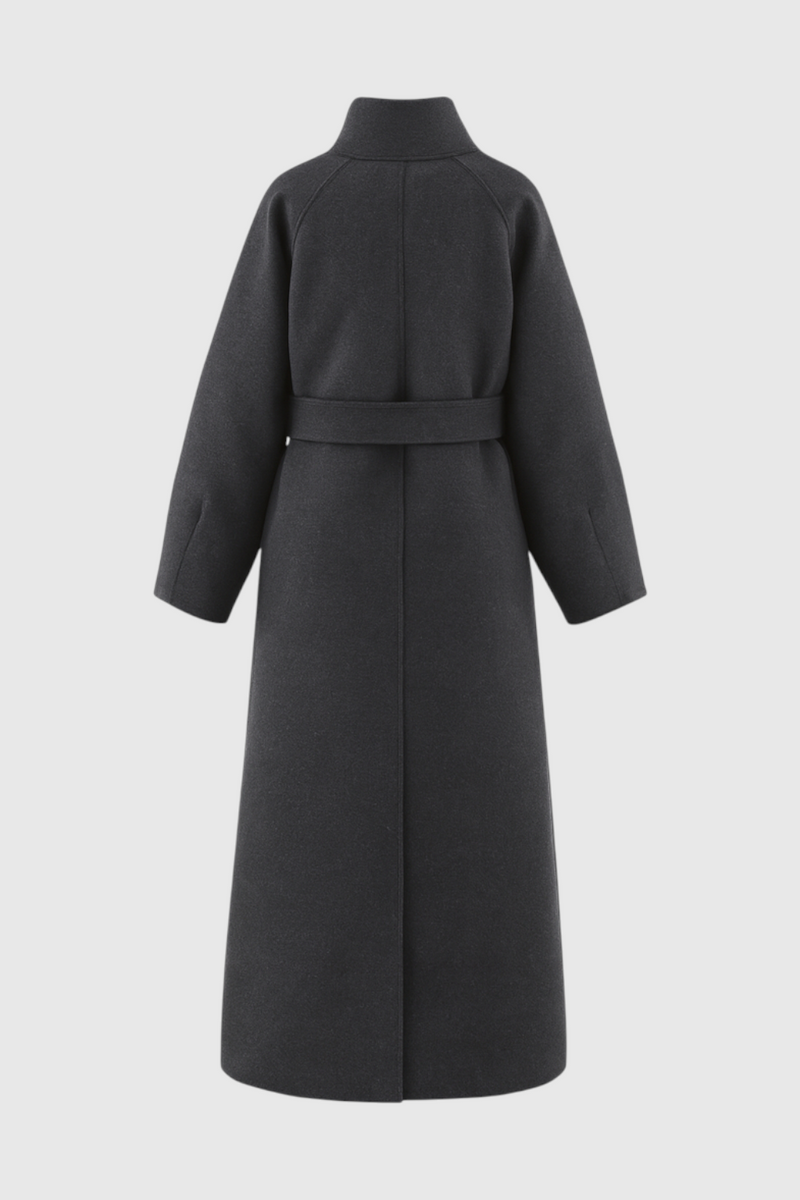 Celeste Long Stand Collar Wool-Look Coat in Grey, view 4