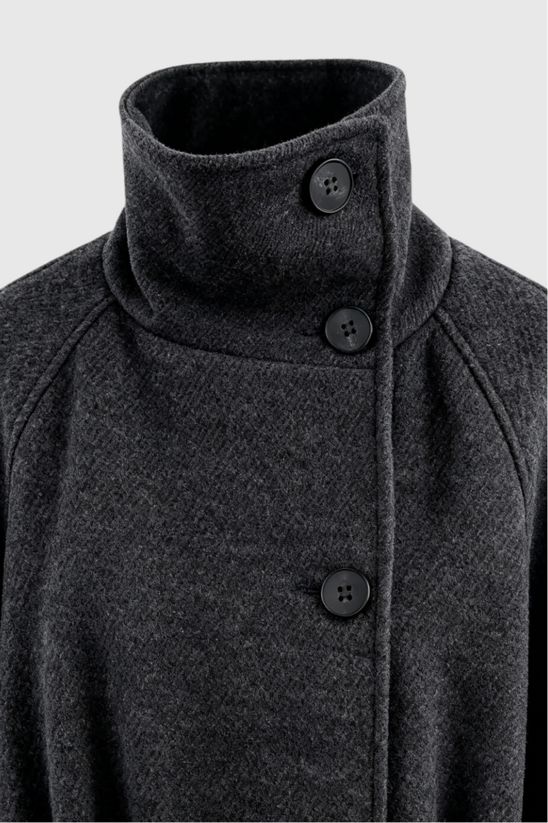 Celeste Long Stand Collar Wool-Look Coat in Grey, view 5