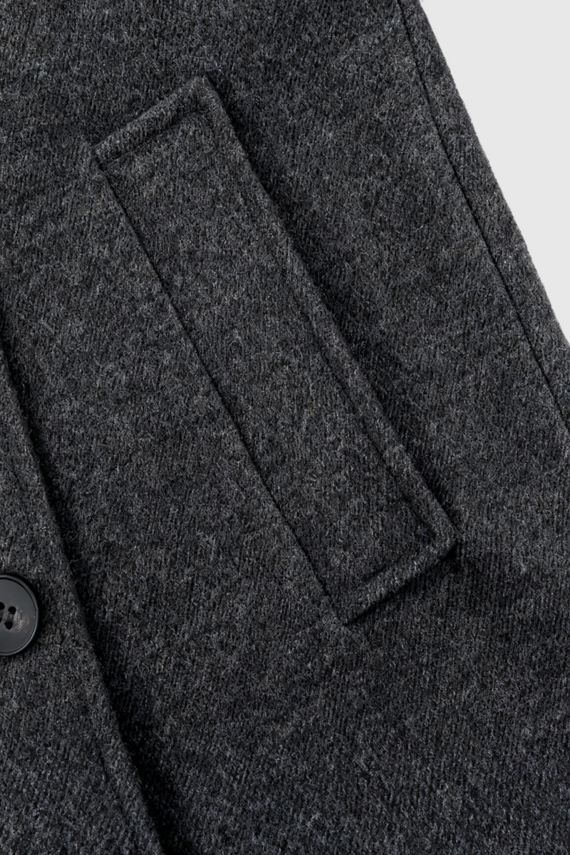 Celeste Long Stand Collar Wool-Look Coat in Grey, view 6