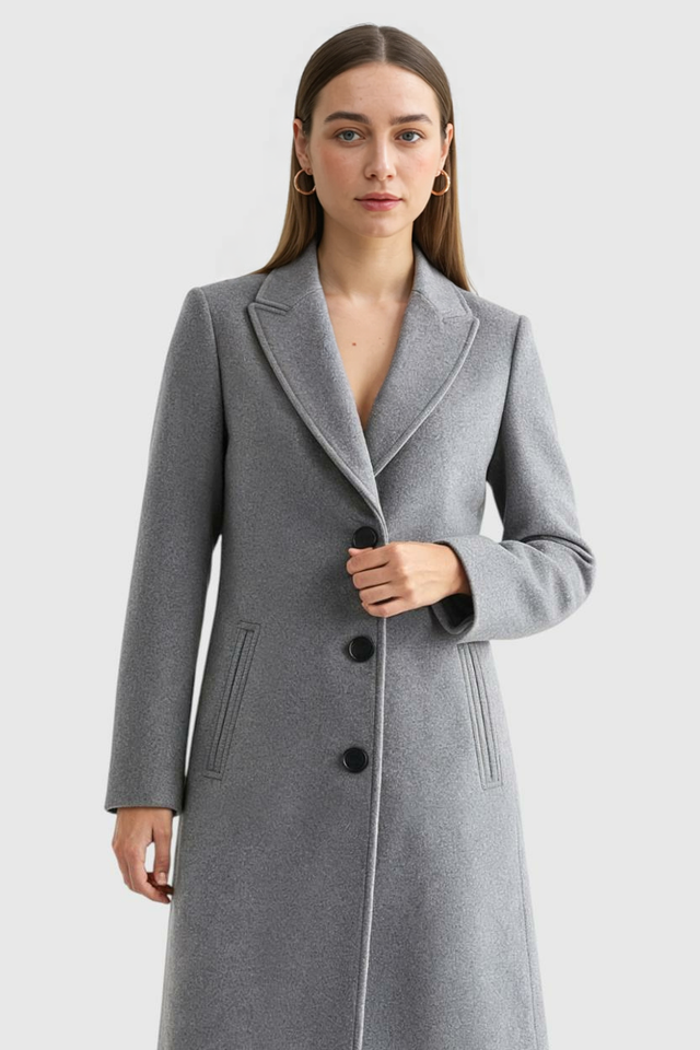 Colette Long Lapel Wool-Look Coat in Grey, view 1