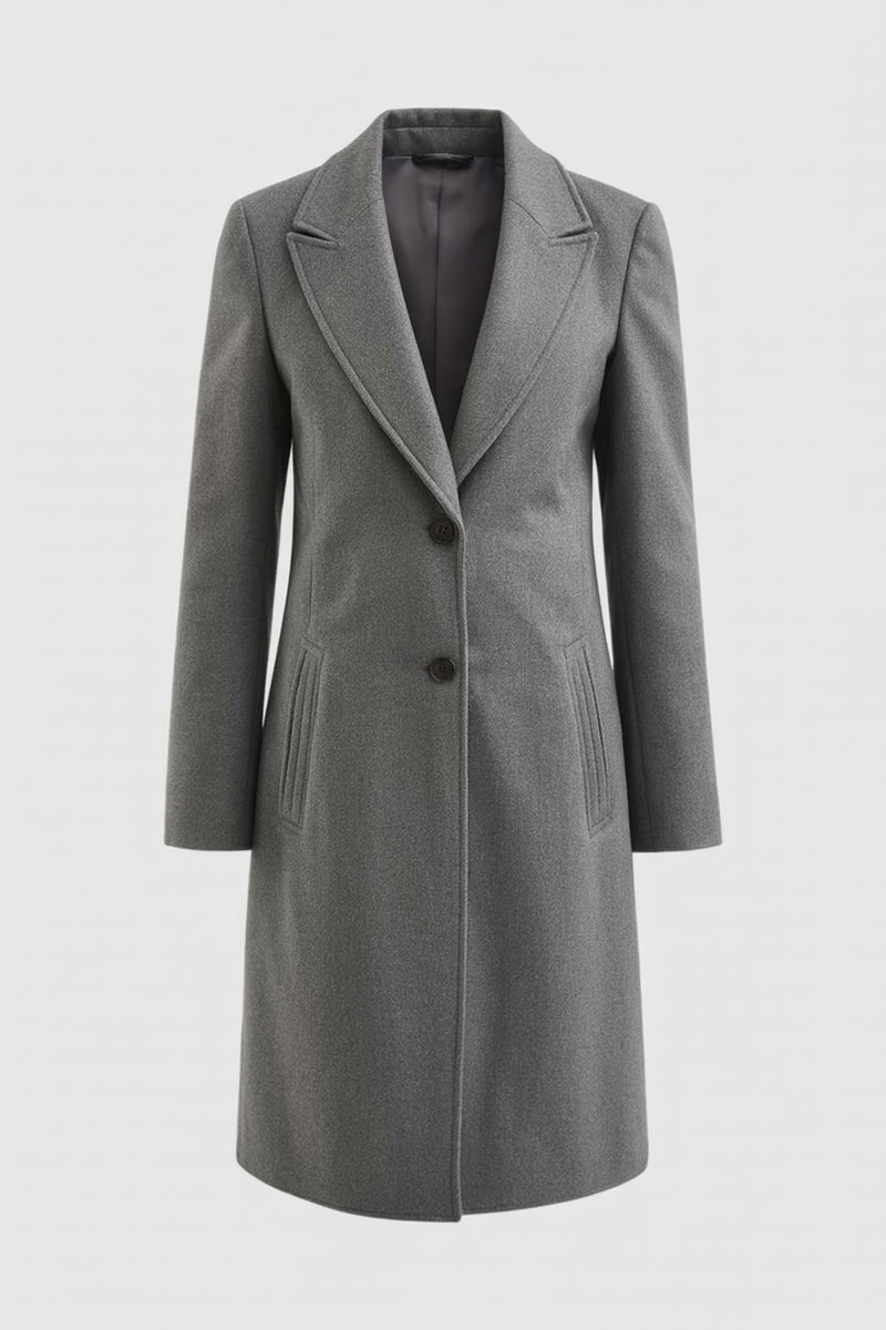 Colette Long Lapel Wool-Look Coat in Grey, view 3