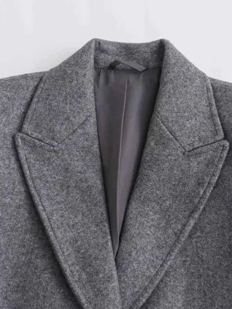 Colette Long Lapel Wool-Look Coat in Grey, view 5