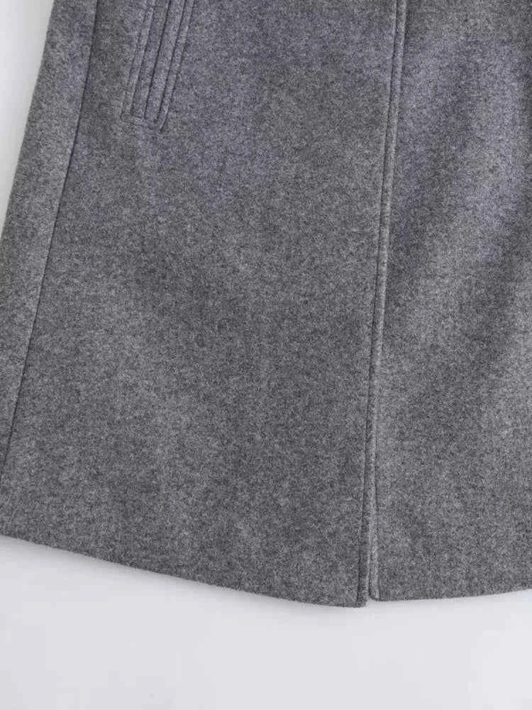 Colette Long Lapel Wool-Look Coat in Grey, view 6