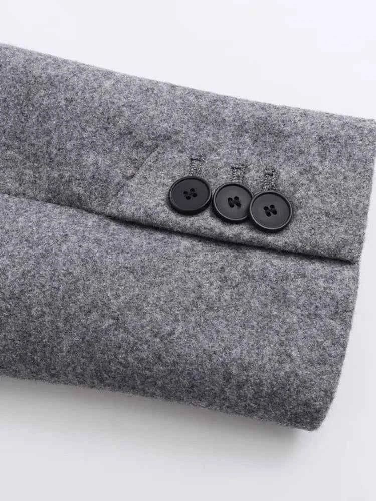 Colette Long Lapel Wool-Look Coat in Grey, view 7
