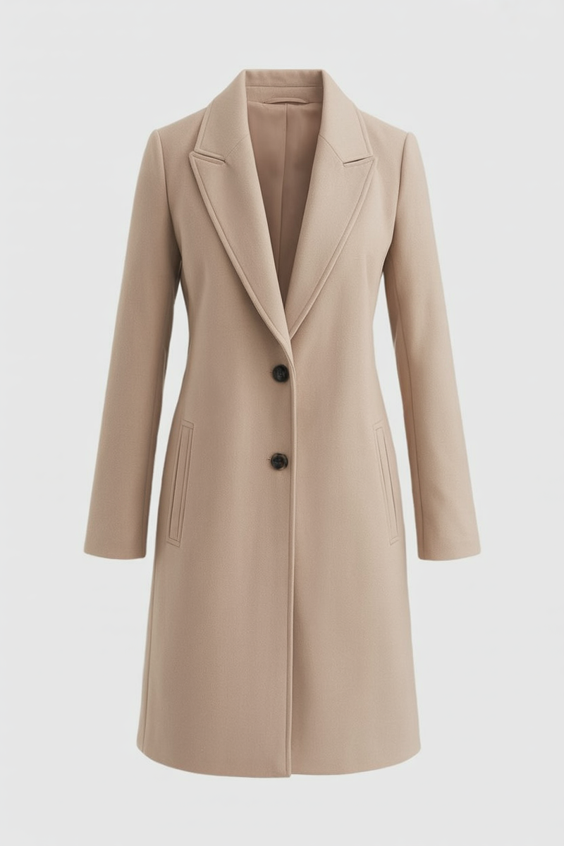 Adeline Long Slim-Fit Wool-Look Coat in Khaki, view 3