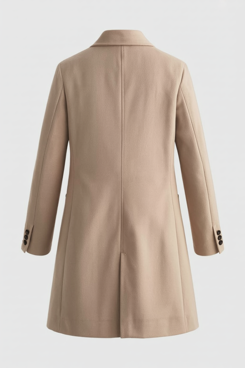 Adeline Long Slim-Fit Wool-Look Coat in Khaki, view 4