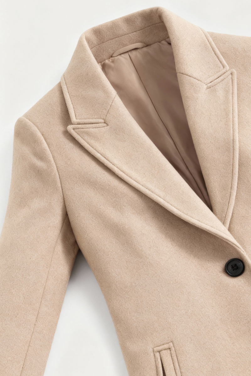 Adeline Long Slim-Fit Wool-Look Coat in Khaki, view 5