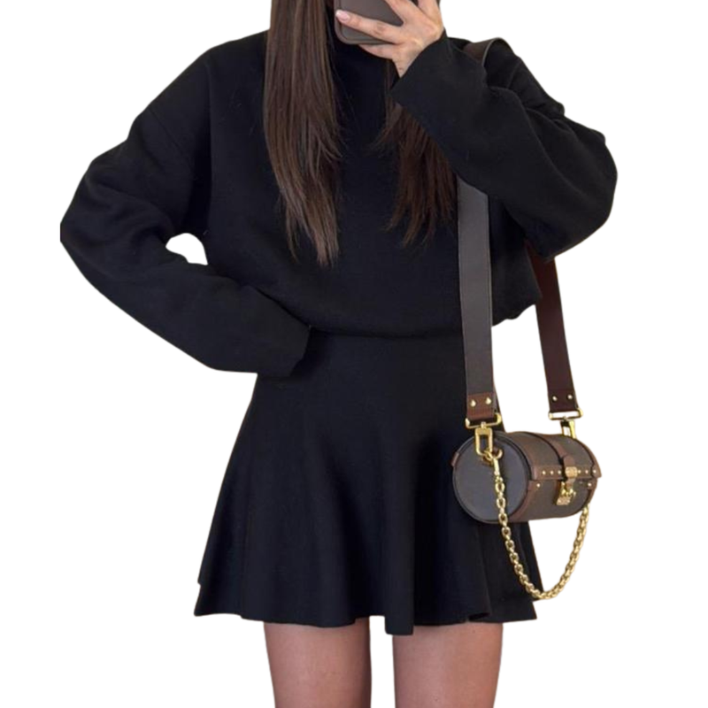 Valentina Fit and Flare Turtleneck Mini Dress in Burgundy, view 2