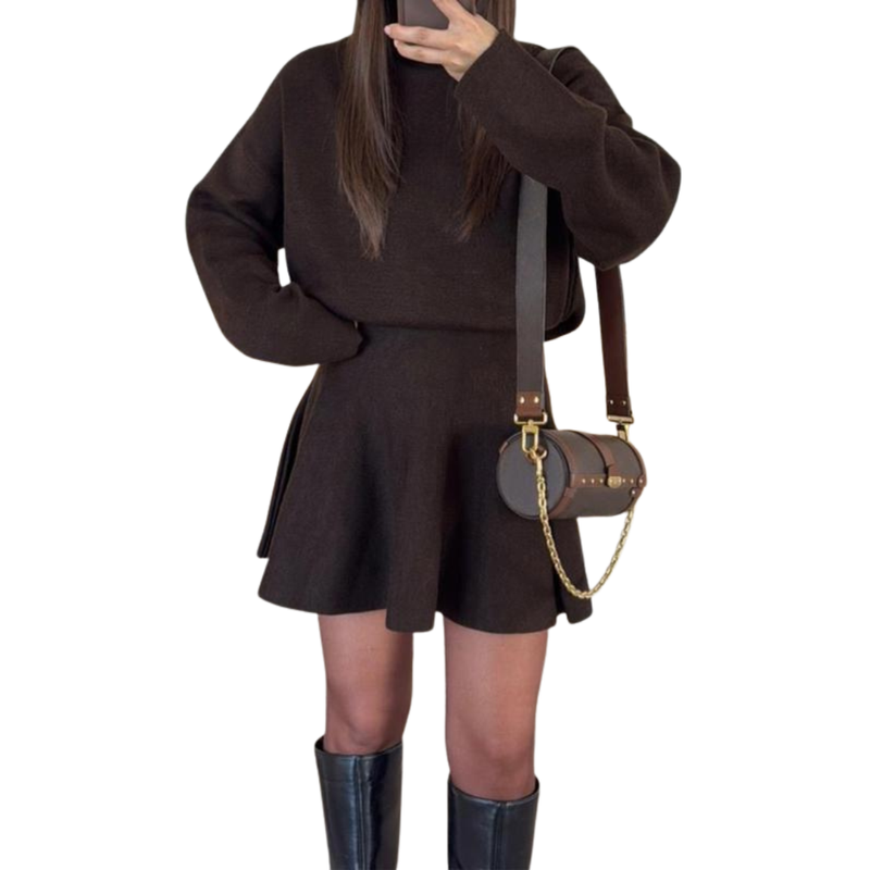 Valentina Fit and Flare Turtleneck Mini Dress in Burgundy, view 3