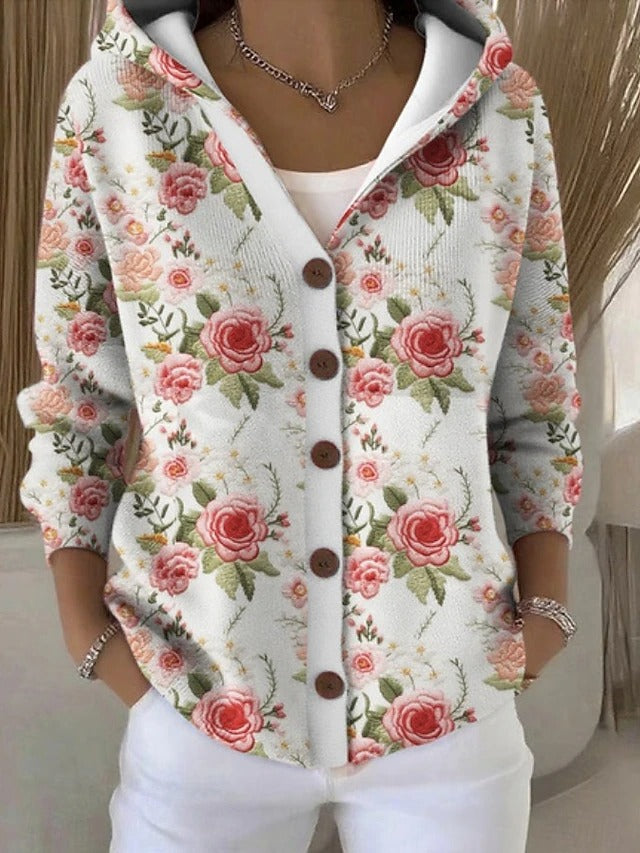 Annika Button Hooded Cardigan Sweater in Style I, view 5
