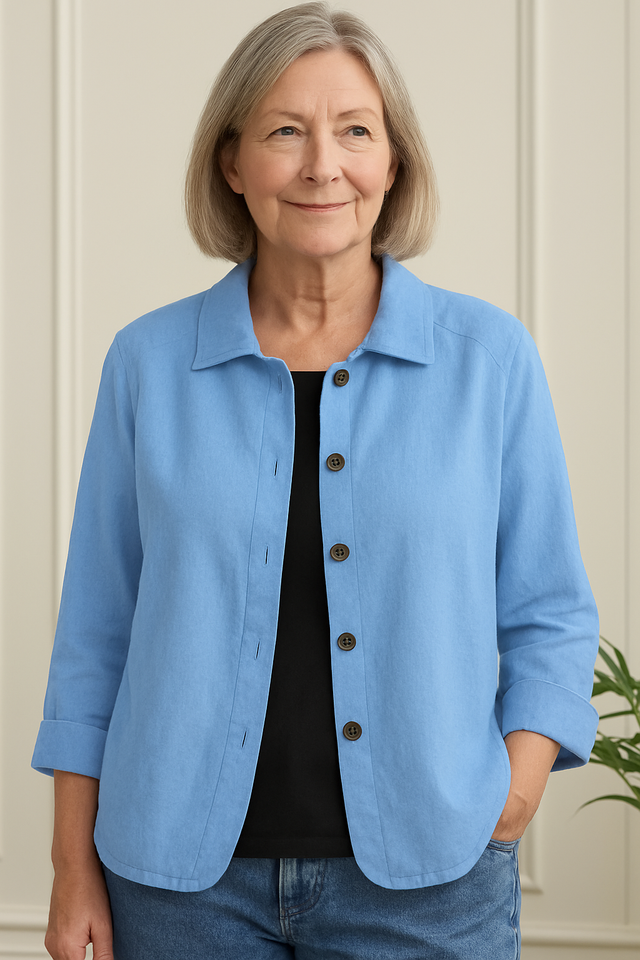 Delphine Button-Up Casual Cardigan in Sky Blue, view 1