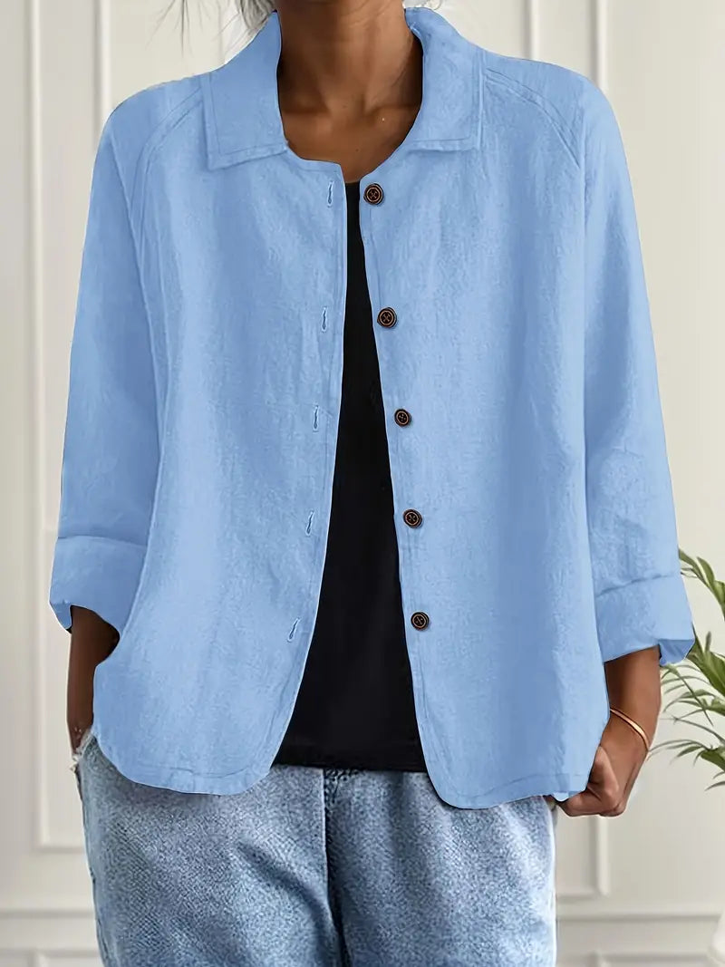 Delphine Button-Up Casual Cardigan in Sky Blue, view 3