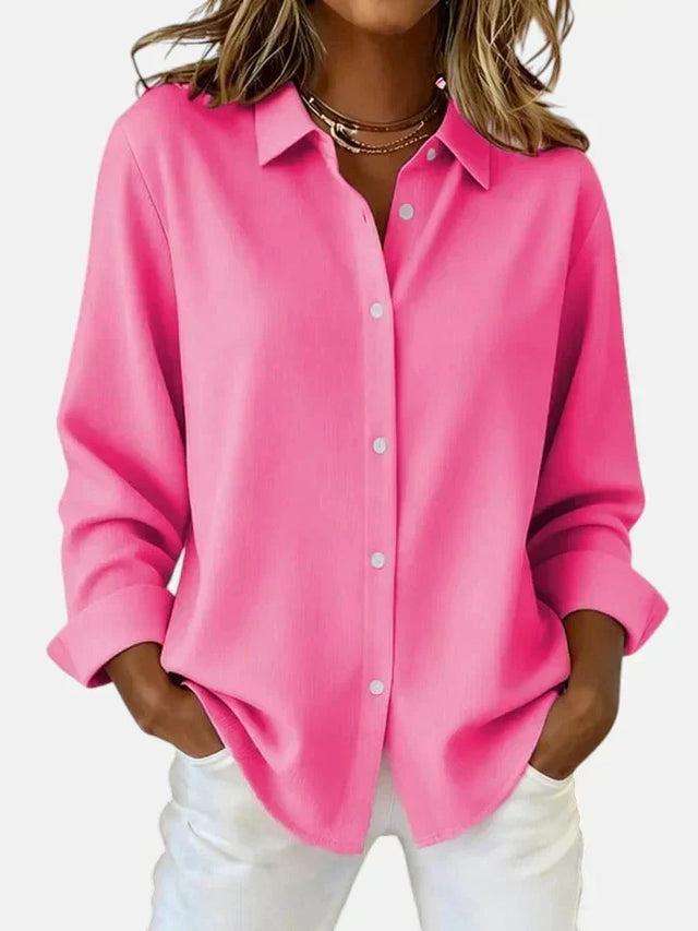 Clementine Button-Up Collar Long Sleeve Blouse in Pink, view 1