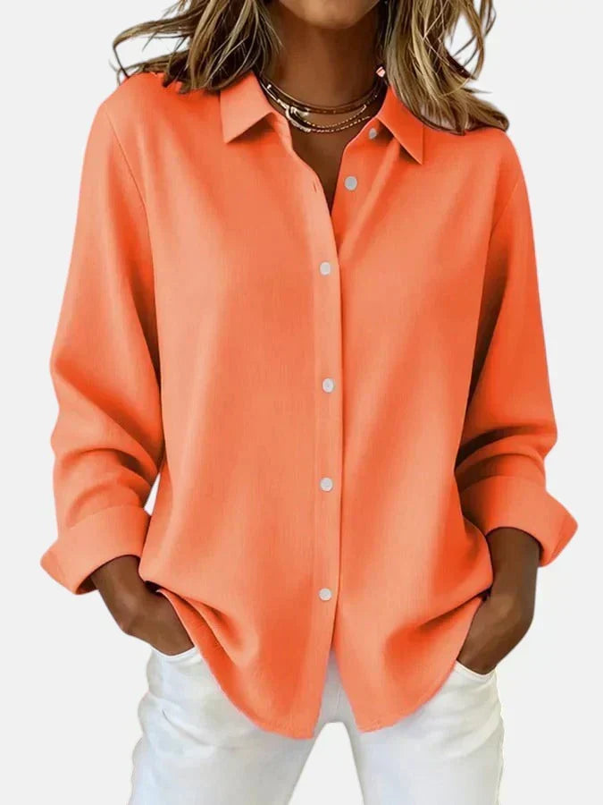 Clementine Button-Up Collar Long Sleeve Blouse in Pink, view 4