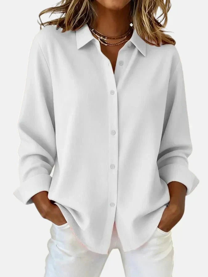 Clementine Button-Up Collar Long Sleeve Blouse in Pink, view 5