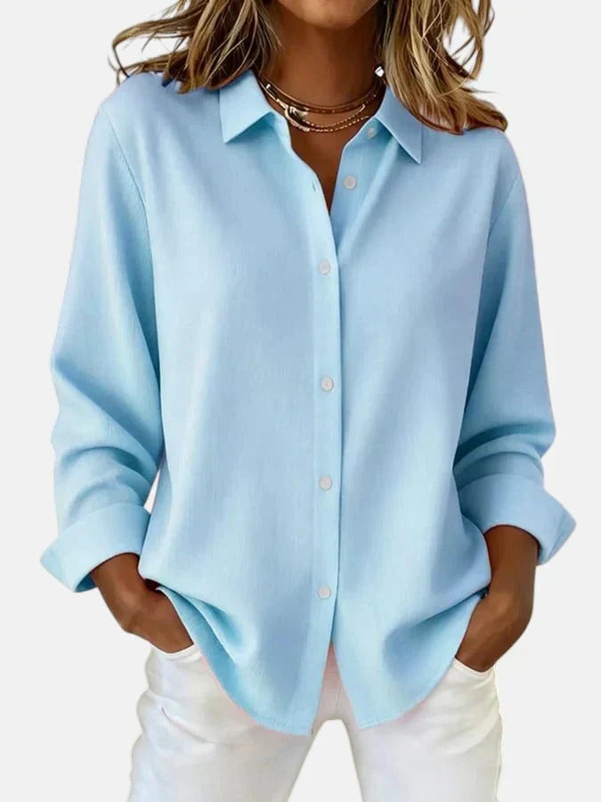 Clementine Button-Up Collar Long Sleeve Blouse in Pink, view 6