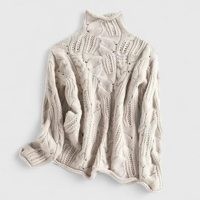 Isadora Cable Knit Turtleneck Sweater in Beige, view 1
