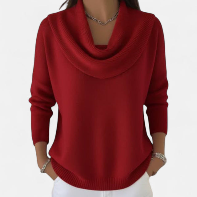 Renata Cowl Neck Long Sleeve Sweater in Red, view 1