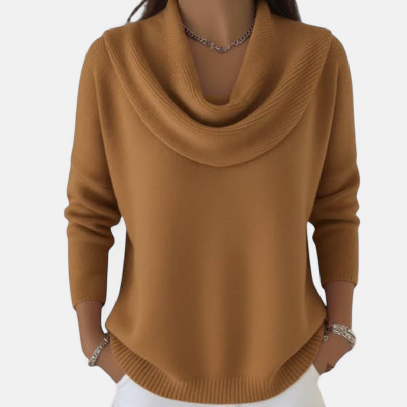 Renata Cowl Neck Long Sleeve Sweater in Brown, view 2