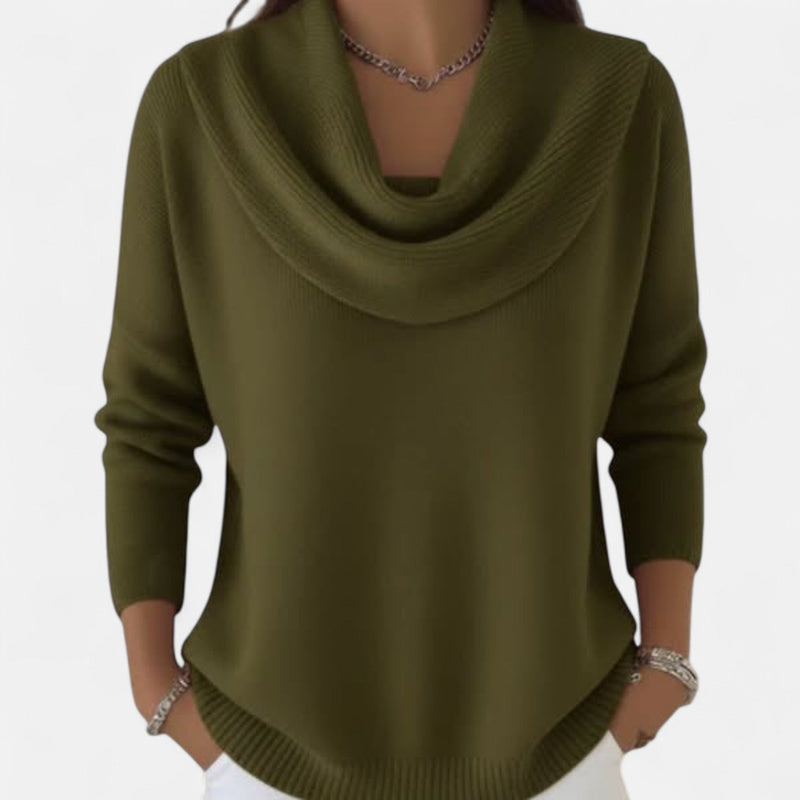 Renata Cowl Neck Long Sleeve Sweater in Green, view 3