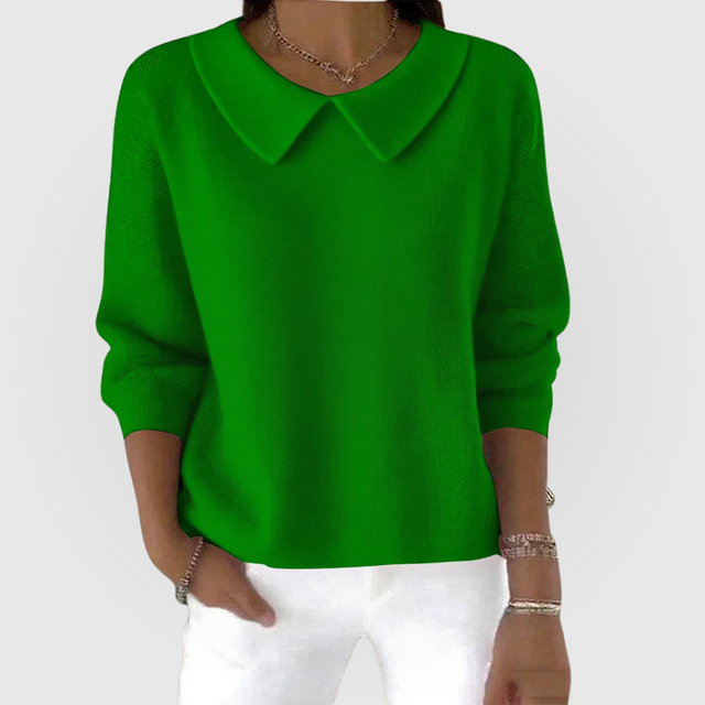 Amelie Collared Long Sleeve Sweater in Green, view 1