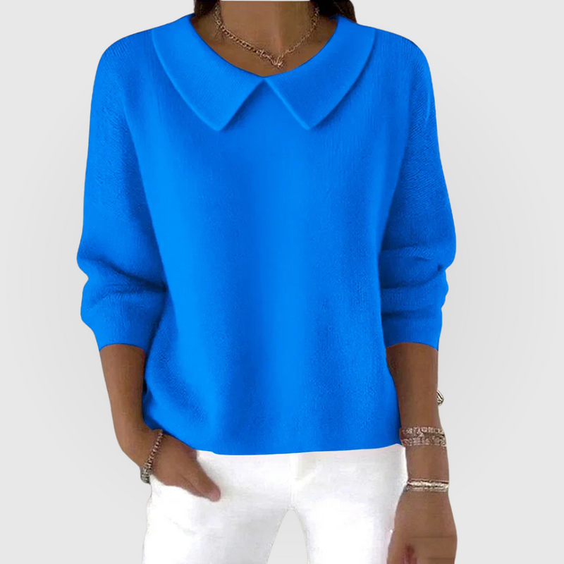 Amelie Collared Long Sleeve Sweater in Blue, view 2