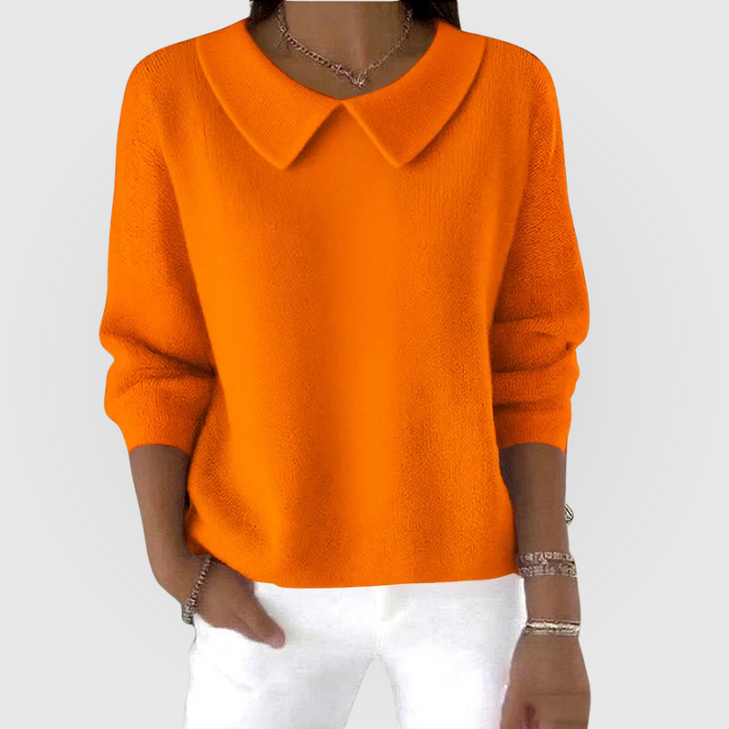 Amelie Collared Long Sleeve Sweater in Orange, view 4