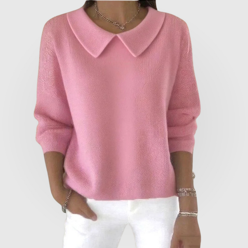 Amelie Collared Long Sleeve Sweater in Pink, view 5