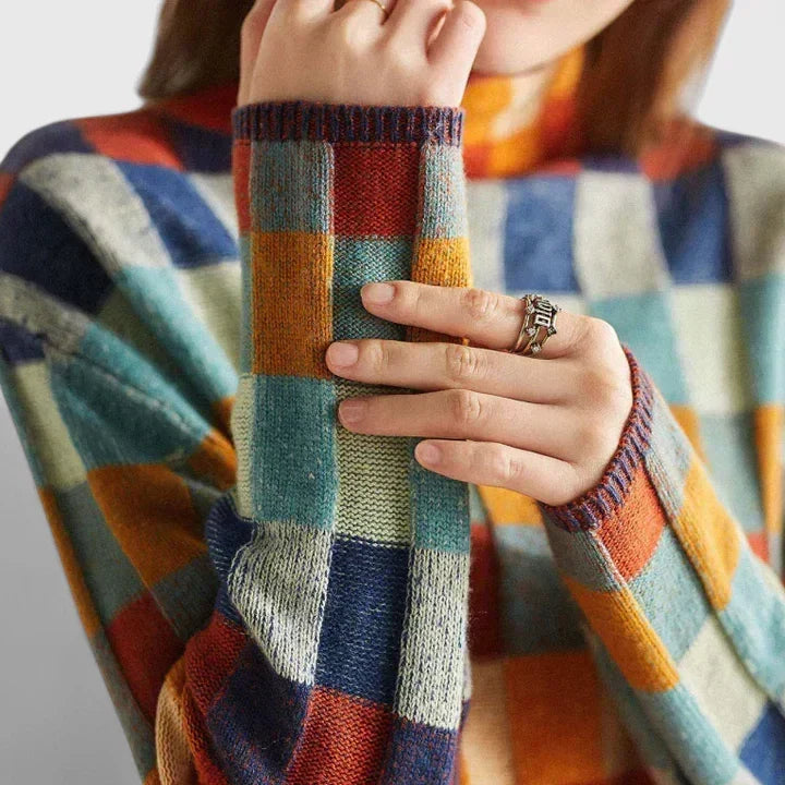 Johanna Color Block Geometric Knit Sweater in Multicolor, view 2