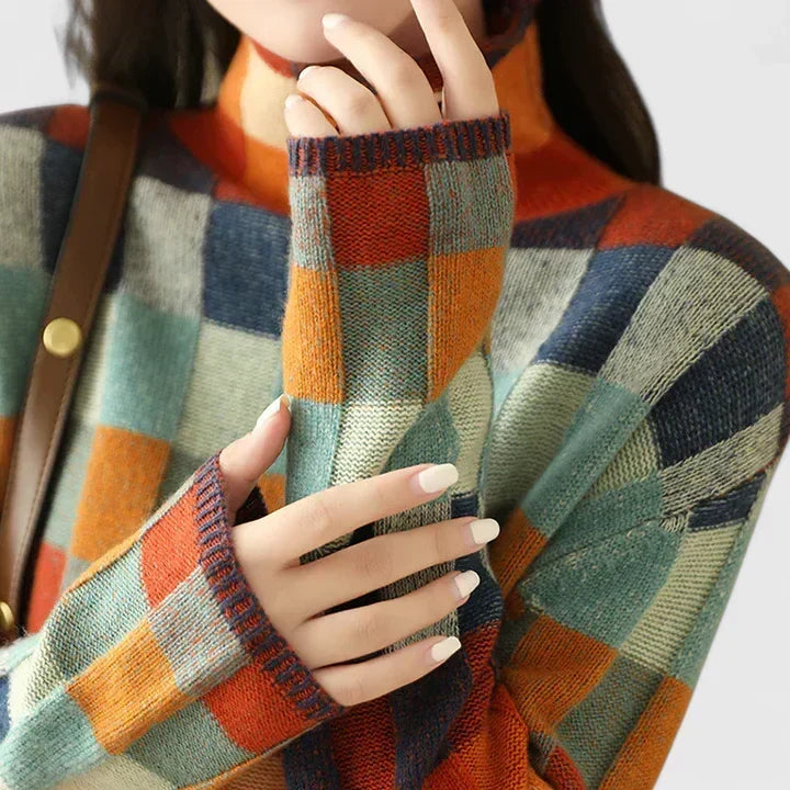 Johanna Color Block Geometric Knit Sweater in Multicolor, view 3