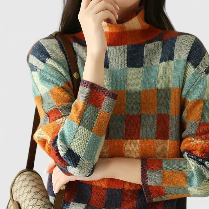 Johanna Color Block Geometric Knit Sweater in Multicolor, view 4