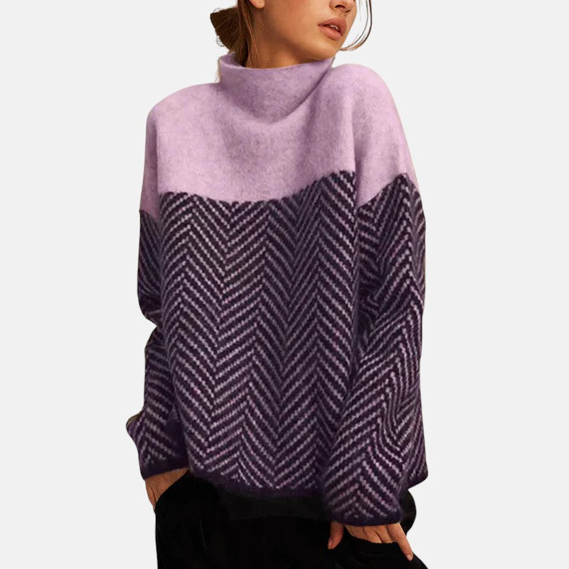 Leonie Herringbone Color Block Sweater in Purple, view 3