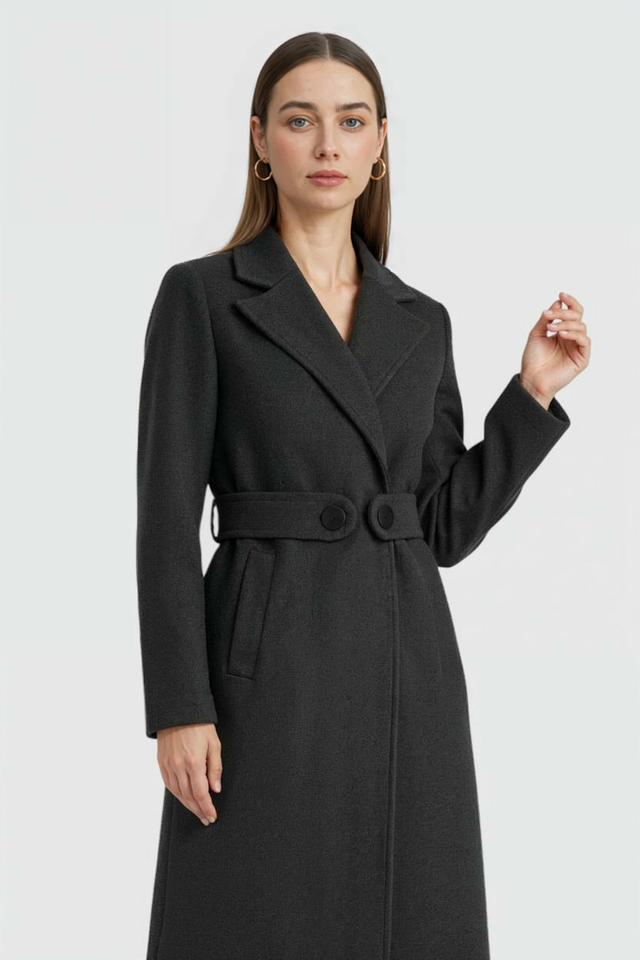 Rosalind Mid-Length Wool-Look Coat in Dark Grey, view 1