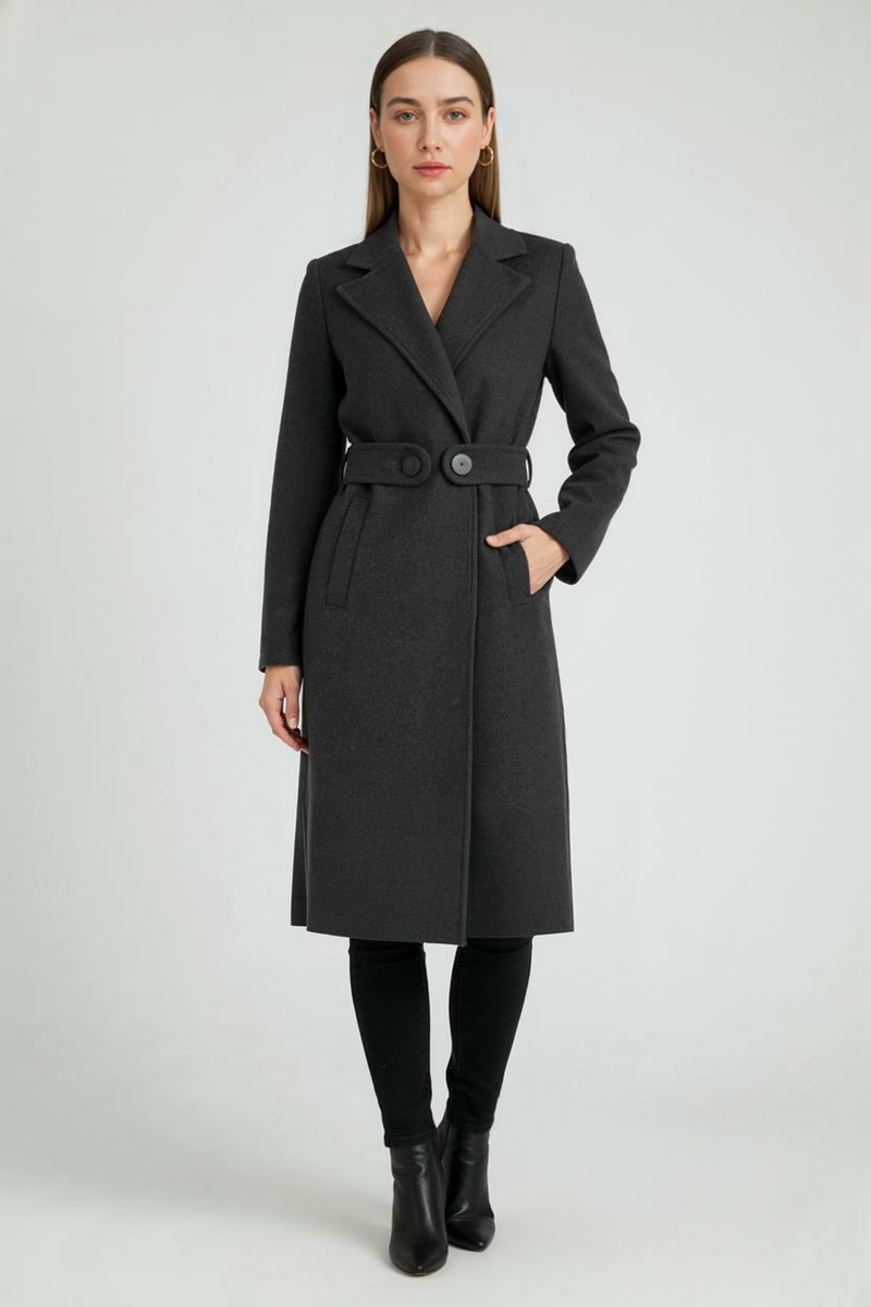 Rosalind Mid-Length Wool-Look Coat in Dark Grey, view 2