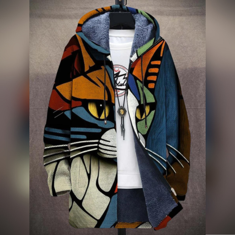 Simone Graphic Cat Print Cardigan in Mulitcolor, view 1