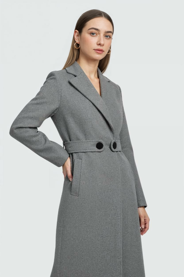 Vivienne Mid-Length Wool-Look Coat in Grey, view 1