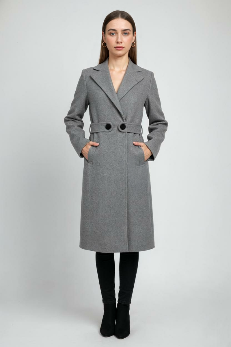 Vivienne Mid-Length Wool-Look Coat in Grey, view 2