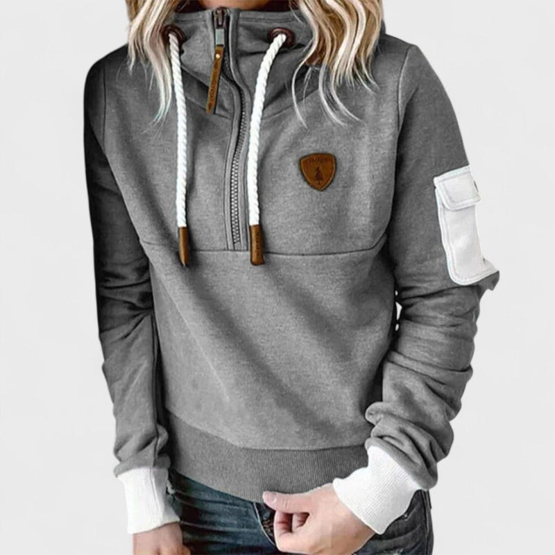 Octavia Half-Zip Hoodie with Contrast Sleeve Pocket in Green, view 4