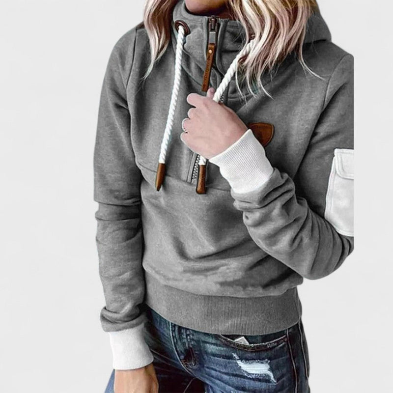 Octavia Half-Zip Hoodie with Contrast Sleeve Pocket in Green, view 5