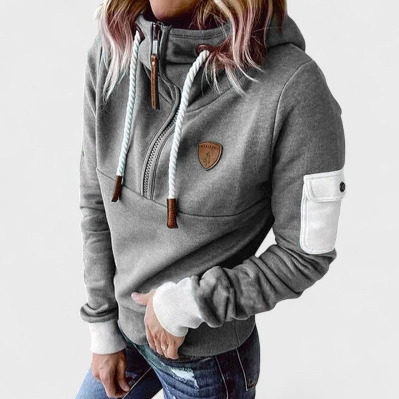 Octavia Half-Zip Hoodie with Contrast Sleeve Pocket in Green, view 6