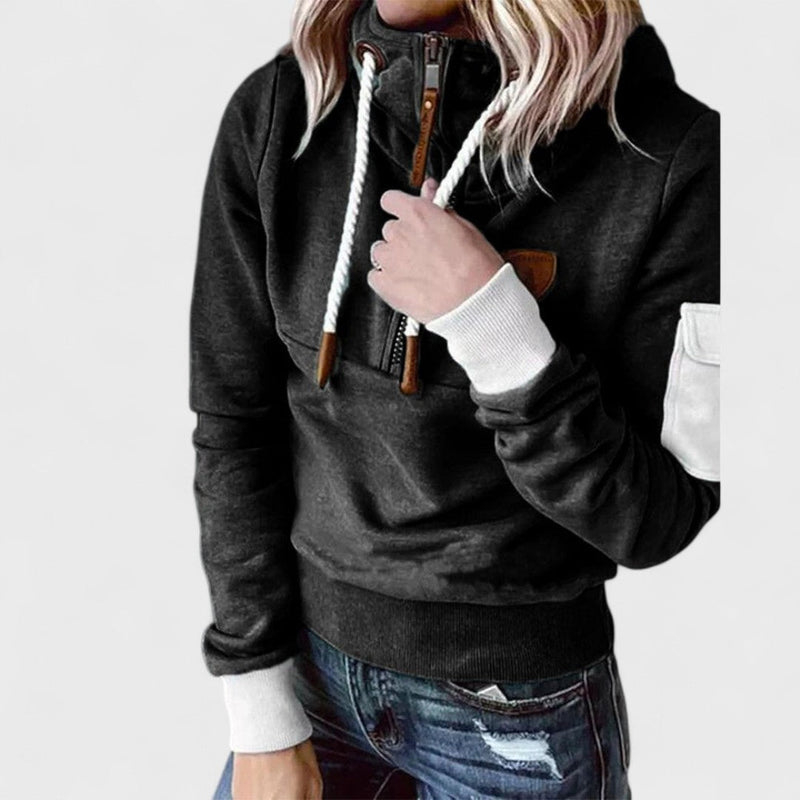 Octavia Half-Zip Hoodie with Contrast Sleeve Pocket in Green, view 7