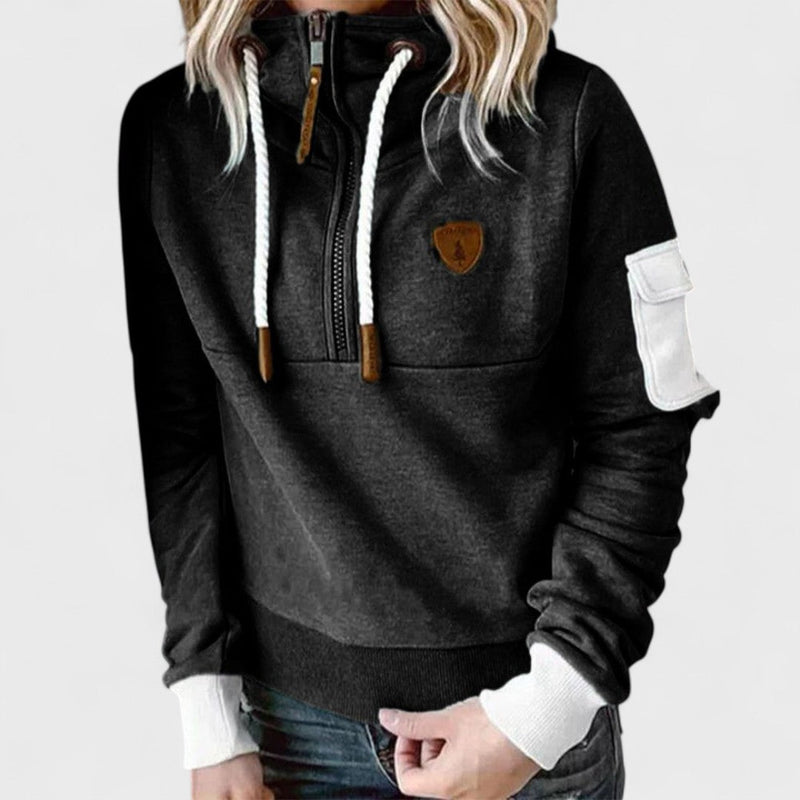Octavia Half-Zip Hoodie with Contrast Sleeve Pocket in Green, view 8