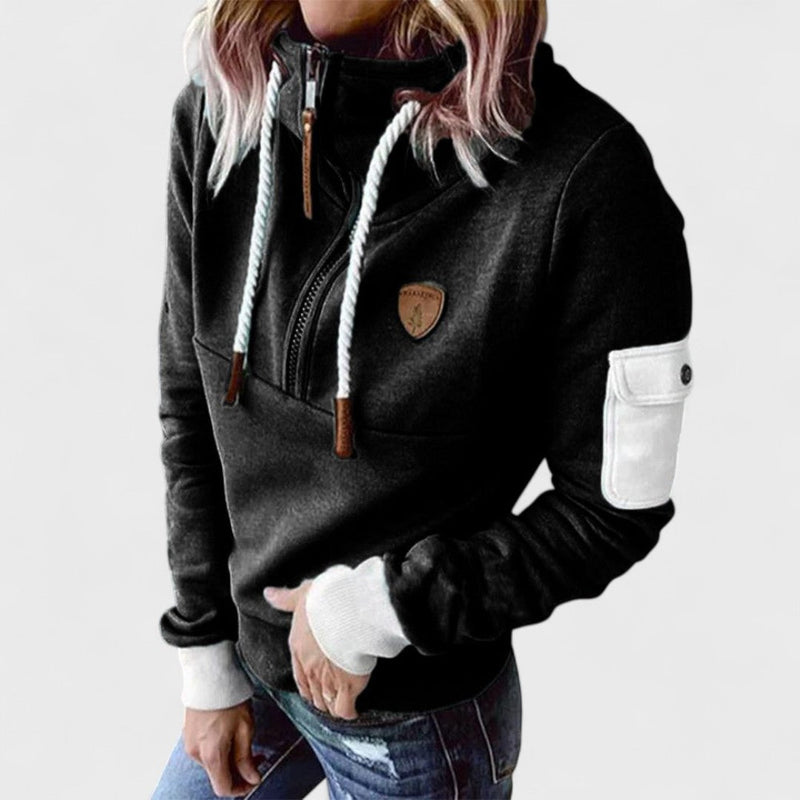 Octavia Half-Zip Hoodie with Contrast Sleeve Pocket in Green, view 9