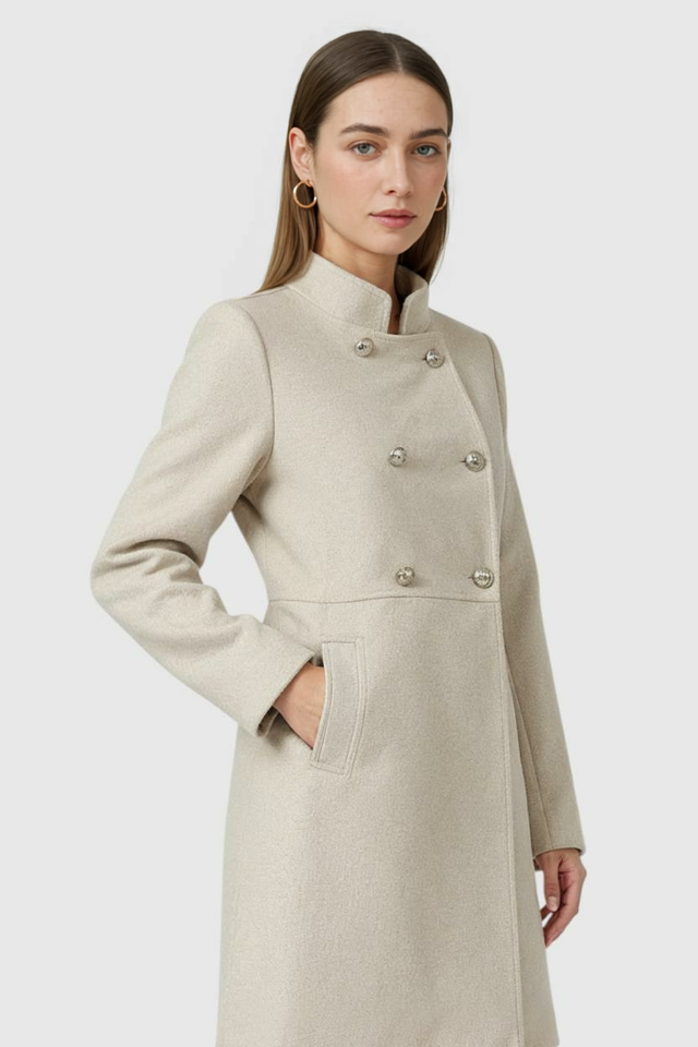 Verena Double-Breasted Wool-Look Coat in Khaki, view 1