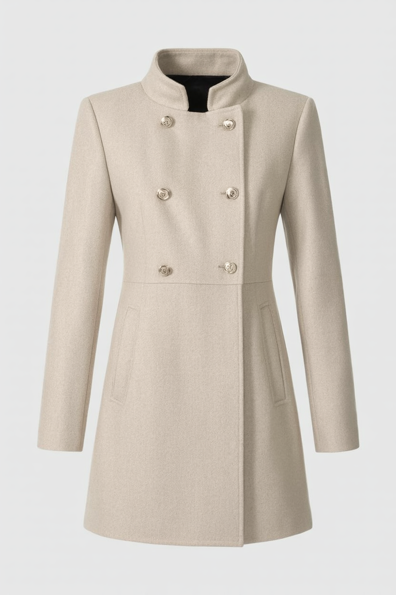 Verena Double-Breasted Wool-Look Coat in Khaki, view 3