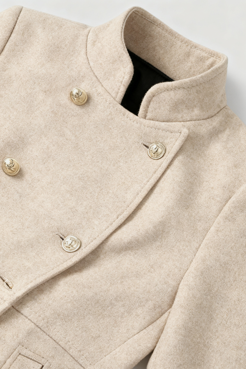 Verena Double-Breasted Wool-Look Coat in Khaki, view 5