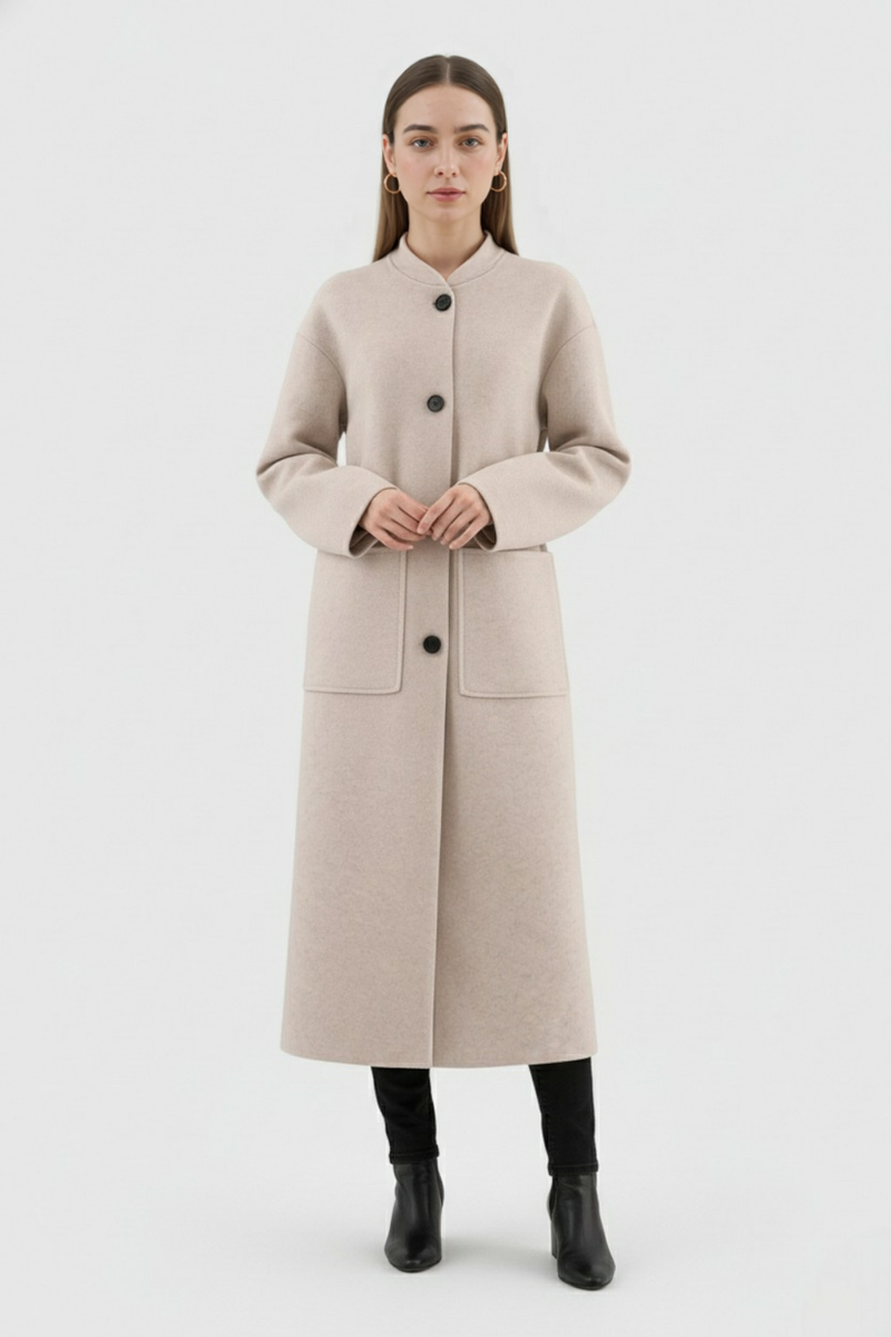 Franca Winter Coat with Crew Neck in Beige, view 2