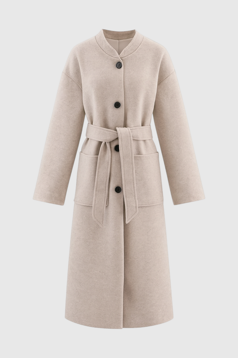 Franca Winter Coat with Crew Neck in Beige, view 3