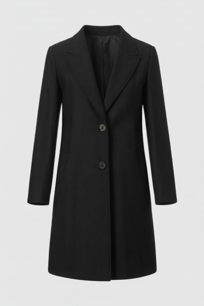 Marion Long Lapel Wool-Look Coat in Black, view 3