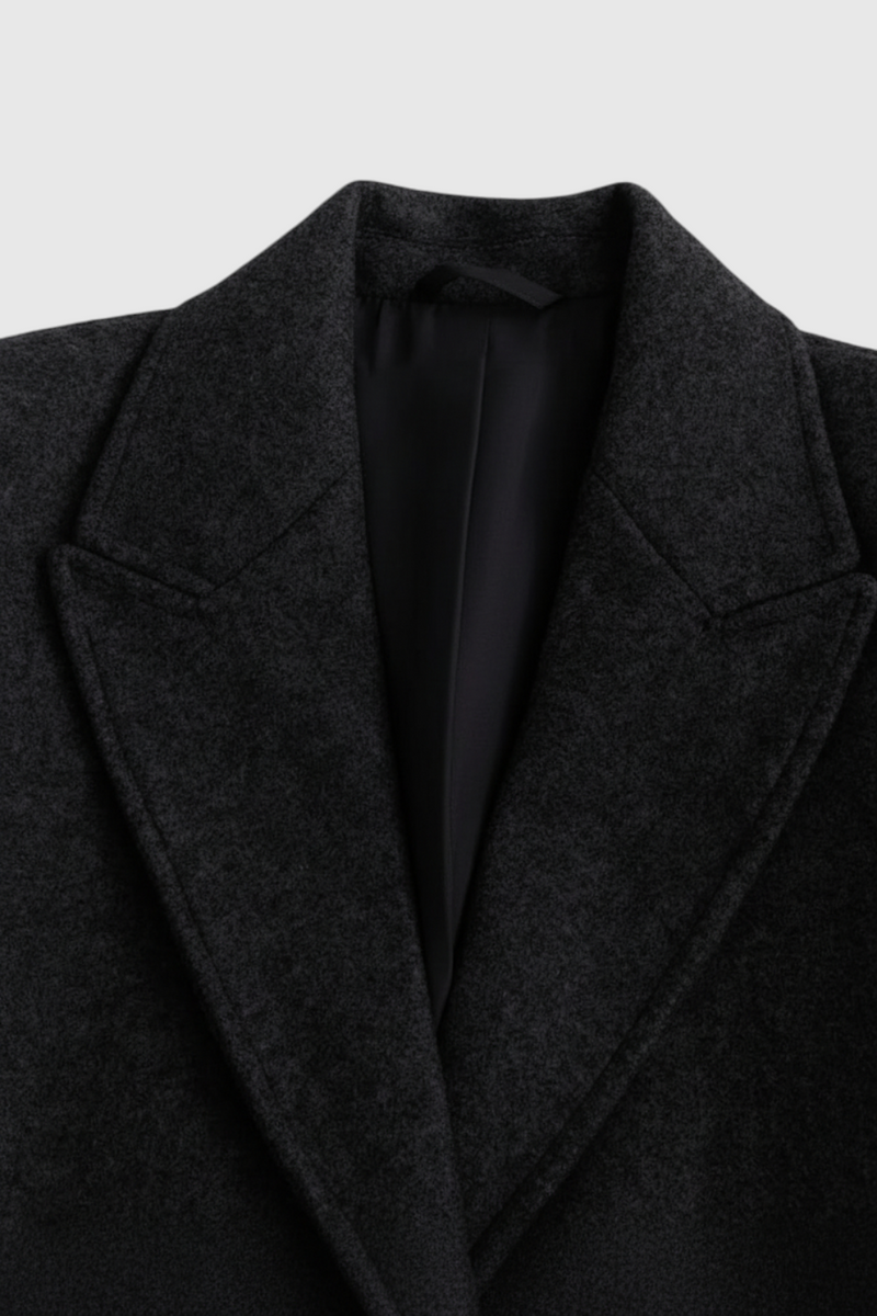 Marion Long Lapel Wool-Look Coat in Black, view 5